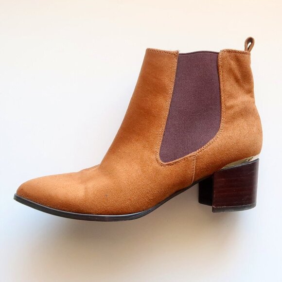 Nine West Brown Suede Almond Toe Block Heel Chelsea Ankle Boots / Booties 7.5 - Picture 7 of 15